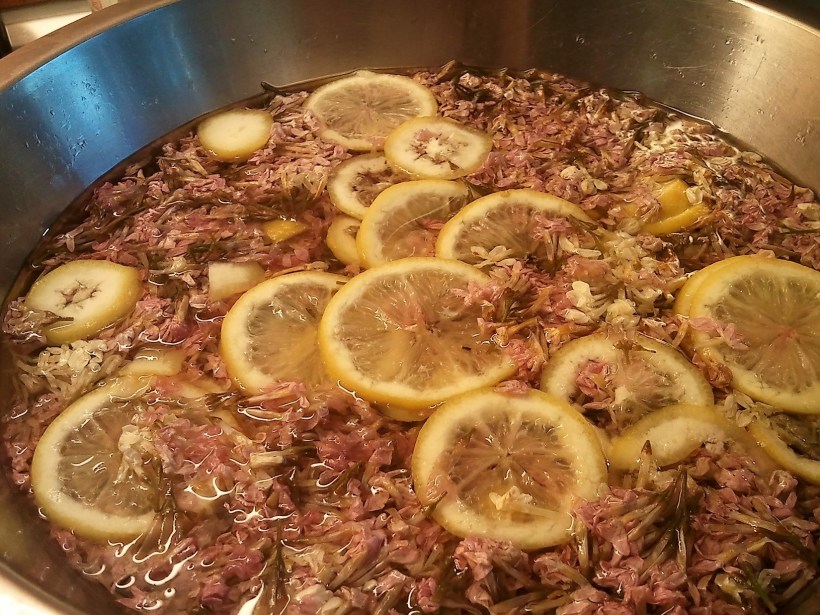 Lilac cordial. My fiancé said that the first picture I took looked like scrimps and lemons so I had to take another one. Hopefully this one looks more like flowers than scrimps :)